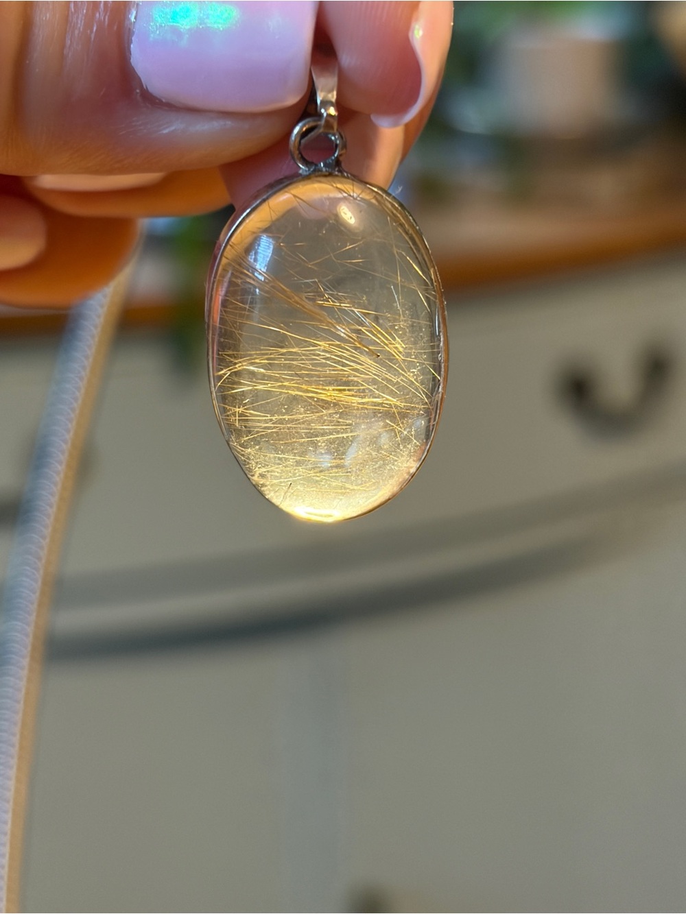 Golden Rutilated Quartz Oval Pendant Necklace - Women Jewelry